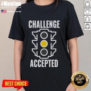 Funny Challenge Accepted yellow tee for ladies, perfect for fast drivers and humor lovers, showcasing a playful design.