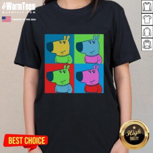 Funny Chill Pop Art Chill Guy Meme on a ladies tee, featuring vibrant colors and a playful, relaxed character design.