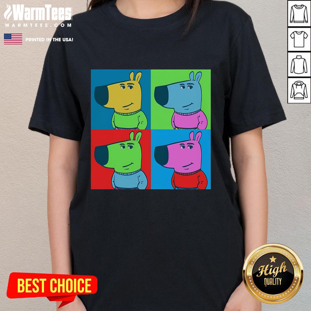 Funny Chill Pop Art Chill Guy Meme on a ladies tee, featuring vibrant colors and a playful, relaxed character design.