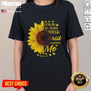 Funny Christian Bible Verse Philippians 4:13 Ladies Tee featuring stylish design and inspirational message for women.