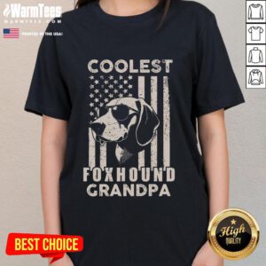 Funny Coolest Foxhound Grandpa vintage tee with American flag design for dog lovers, perfect for casual wear.