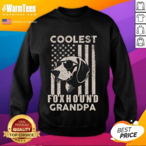 Funny Coolest Foxhound Grandpa sweatshirt featuring a vintage American flag design for dog lovers.