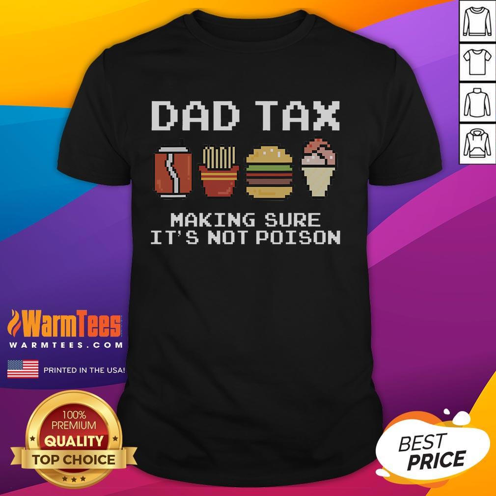 Funny Dad Joke T-Shirt featuring 'Dad Tax' design, perfect for Father's Day, designed in playful 8-bit style.