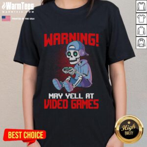 Funny gamer skeleton playing video games, perfect for ladies who love gaming and humor, featured on a stylish tee.