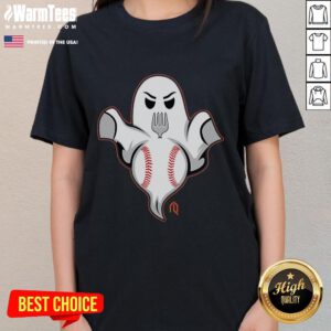 Funny Ghost Forkball Enza Football Ladies Tee featuring a playful ghost design for sports enthusiasts.