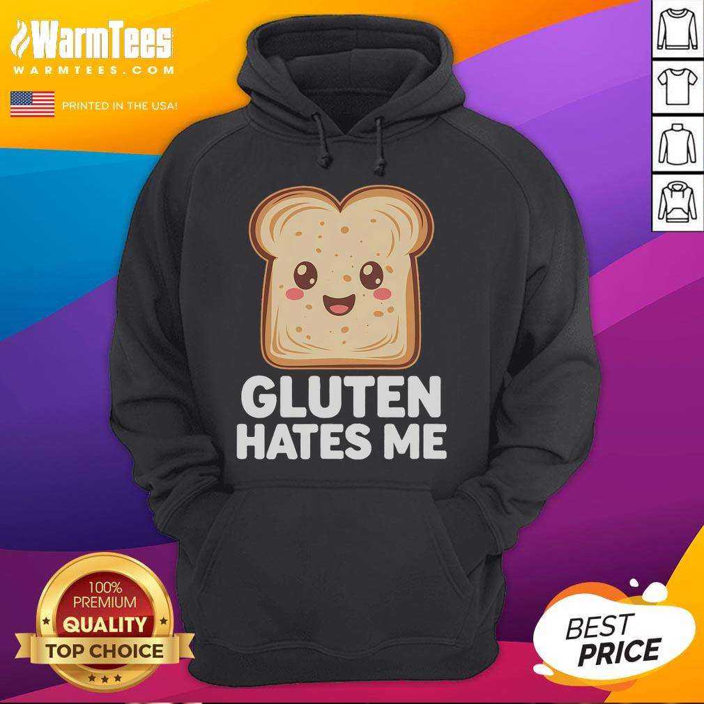 Funny gluten-free hoodie featuring 'Gluten Hates Me' slogan, perfect for celiac awareness and humor.