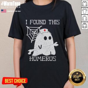 Funny ghost nurse graphic tee featuring a humorous play on words with 'humerus' for a quirky Halloween shirt.