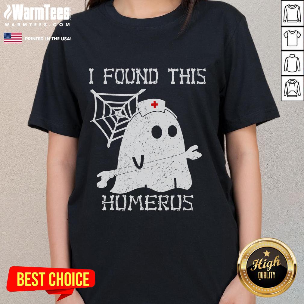 Funny ghost nurse graphic tee featuring a humorous play on words with 'humerus' for a quirky Halloween shirt.