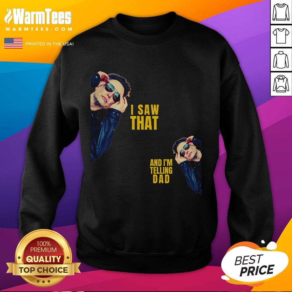 Funny Jesus meme sweatshirt featuring Trump and Elon with the text 'I saw that and I'm telling Dad' for humor lovers.