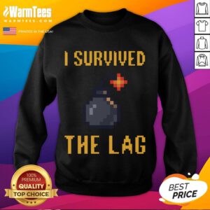 Funny 'I Survived The Lag' 8-bit gamer sweatshirt design featuring retro gaming graphics for gaming enthusiasts.