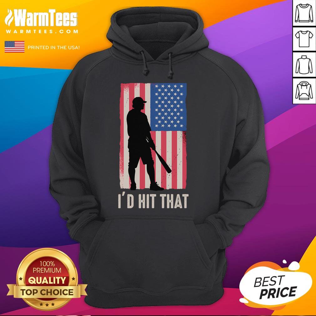 Funny ID hoodie for baseball lovers featuring a batter hitting a ball with an American flag design.