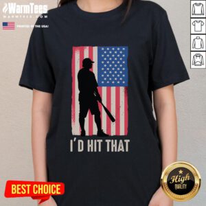 Funny ID Hit That Baseball Lover Tee with American Flag design for women, perfect for proud baseball enthusiasts.