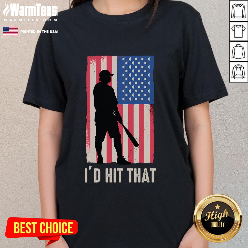 Funny ID Hit That Baseball Lover Tee with American Flag design for women, perfect for proud baseball enthusiasts.