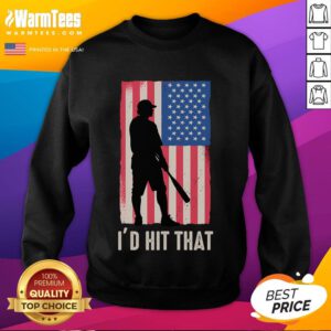 Funny sweatshirt for baseball lovers featuring a hitter design with American flag colors, perfect for game day.