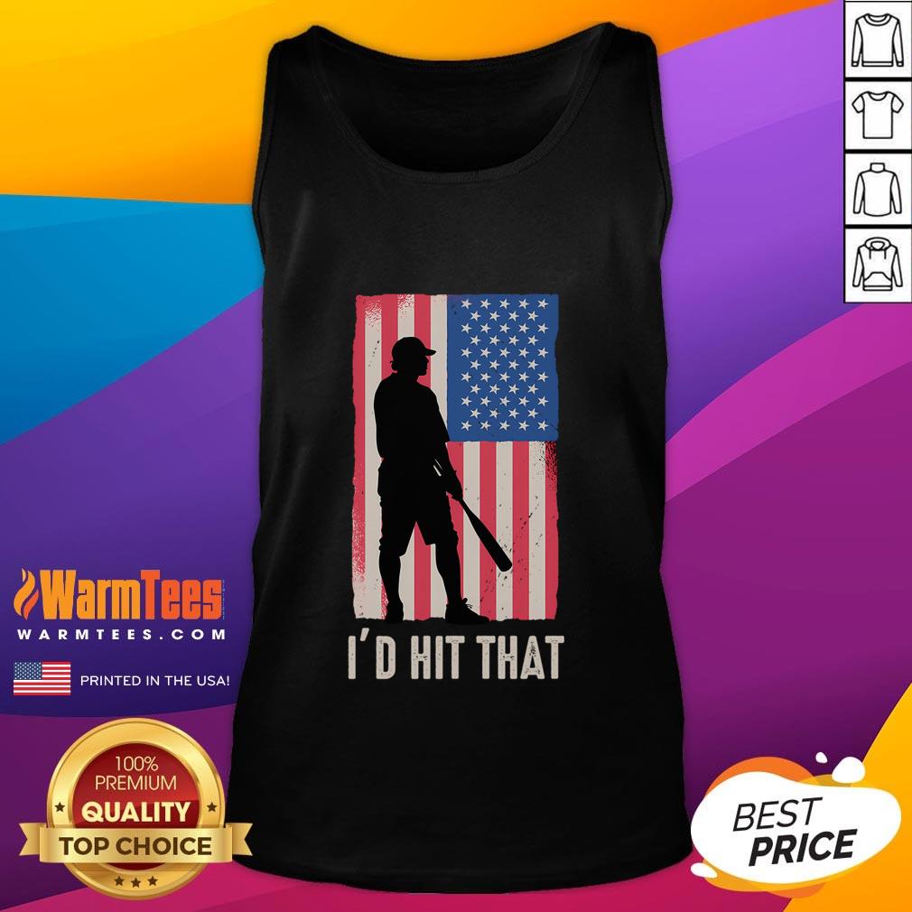 Funny baseball lover tank top featuring a batter with an American flag design, perfect for sports enthusiasts.