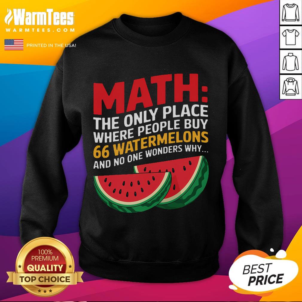 Funny math sweatshirt featuring the phrase about buying 66 watermelons, perfect for math lovers and humor enthusiasts.