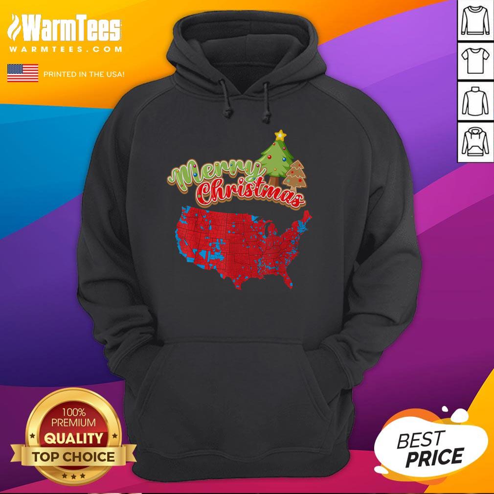Funny Merry Christmas America Election Map 2024 Hoodie featuring a humorous holiday-themed electoral map design.