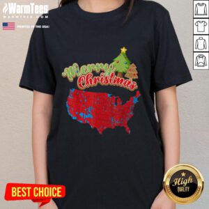 Funny Merry Christmas America Election Map 2024 Ladies Tee featuring a playful design for the holiday season.