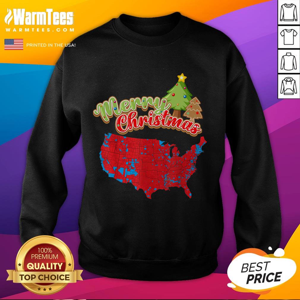 Funny Merry Christmas America Election Map 2024 sweatshirt design featuring a festive, humorous political theme.