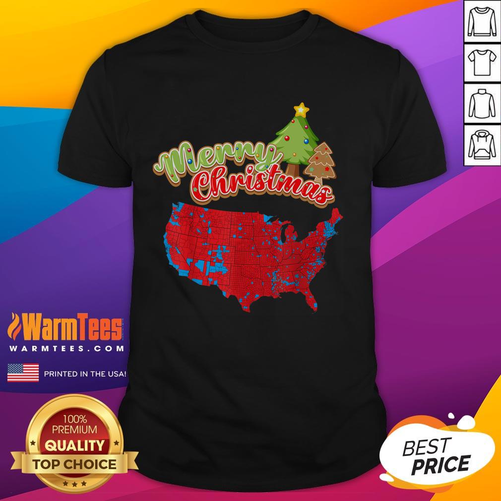 Funny Merry Christmas America Election Map 2024 T-Shirt featuring a festive design with a humorous political twist.