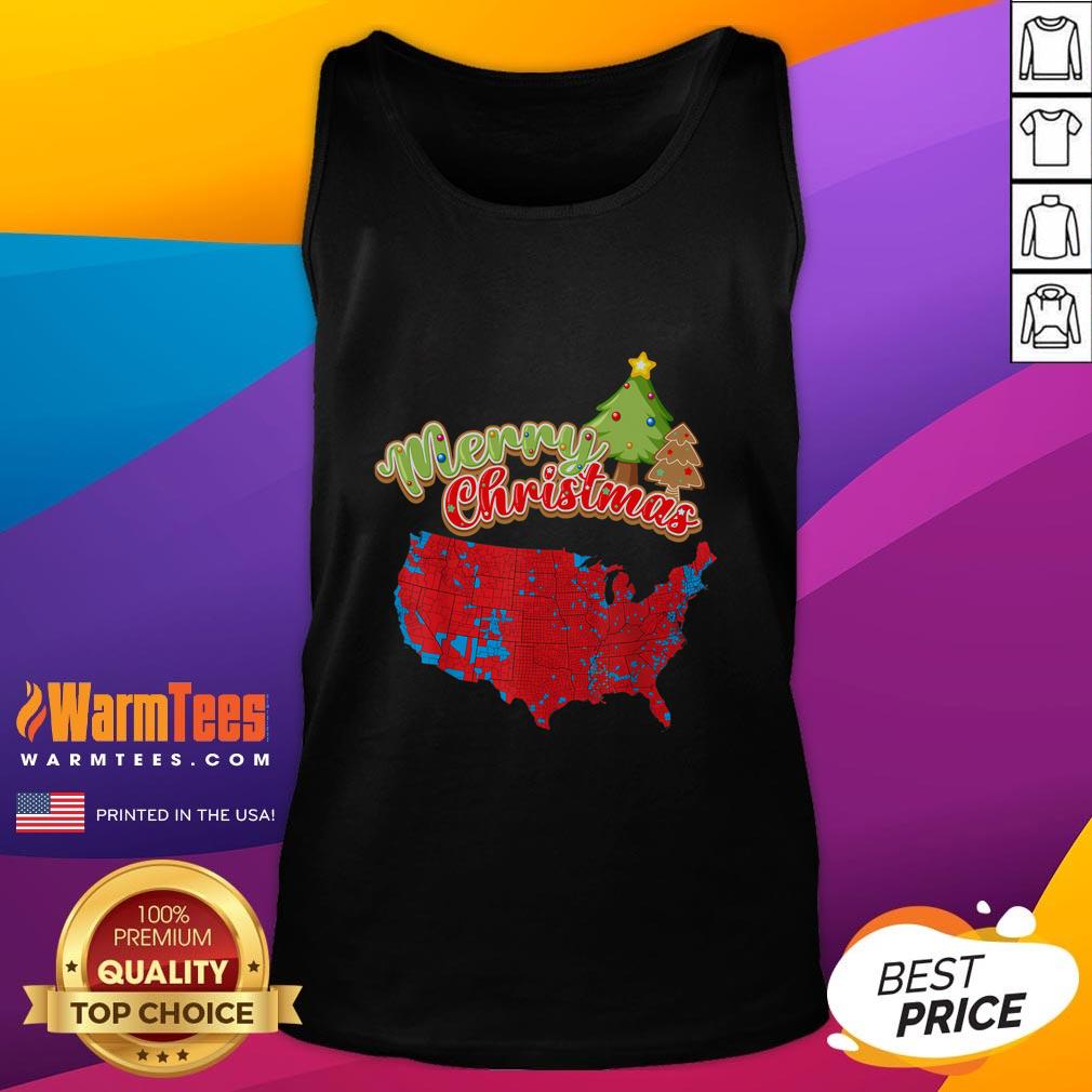 Funny Merry Christmas America Election Map 2024 Tank Top featuring a humorous design of the USA map with festive elements.