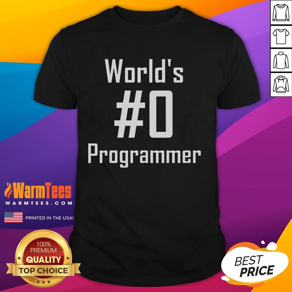 Funny Worlds Programmer T-Shirt featuring humorous coding graphics and playful text for tech enthusiasts.