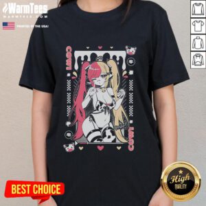 Hot Cowi Milk splash design on a Vtuber ladies' tee, perfect for fans of anime and quirky fashion.