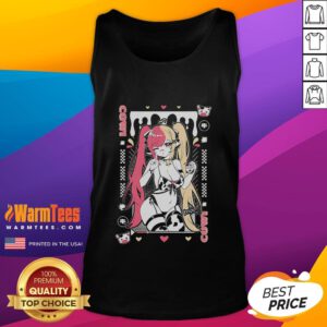 Hot Cowi Milk splash design on a Vtuber tank top, vibrant colors and playful graphics for anime and gaming fans.