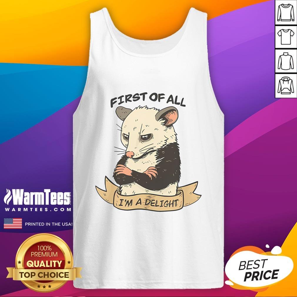 Stylish 'Nice, First of All, I Am A Delight' tank top displayed on a model, perfect for casual summer wear.