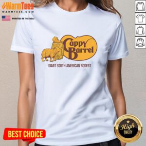 Official Cappy Barrel Capybara Campaign Store logo on a stylish ladies tee, showcasing capybara-themed design.
