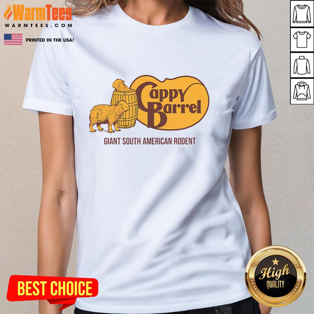 Official Cappy Barrel Capybara Campaign Store logo on a stylish ladies tee, showcasing capybara-themed design.
