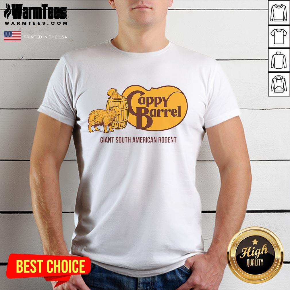 Official Cappy Barrel Capybara Campaign Store Logo T-Shirt featuring a playful capybara design in vibrant colors.