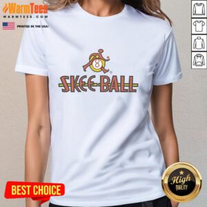 Official Skee Ball vintage logo on a stylish ladies tee, perfect for retro gaming enthusiasts and fashion lovers.