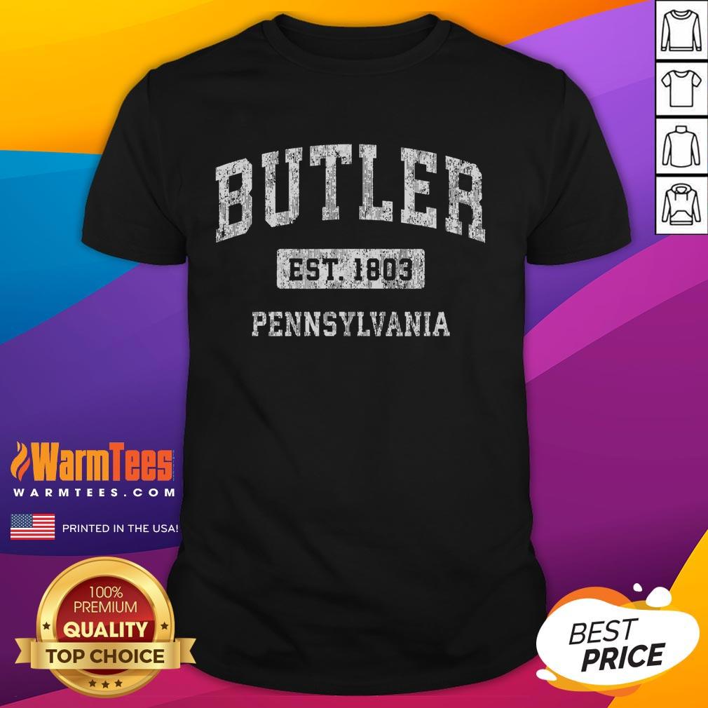 Vintage sports T-shirt featuring 'Top Butler Pennsylvania PA Established' design, perfect for local sports enthusiasts.