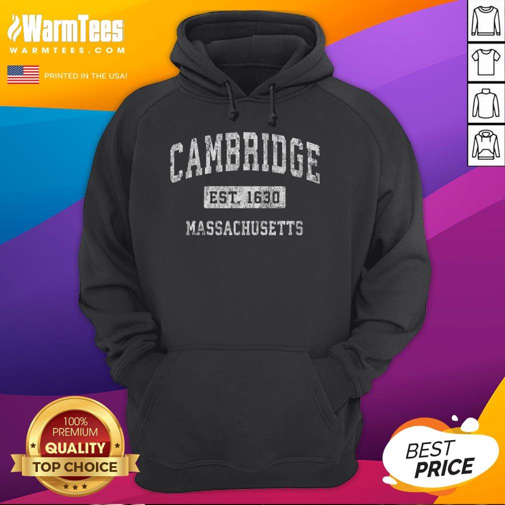 Vintage established sports hoodie featuring Cambridge, Massachusetts design, perfect for stylish comfort and local pride.