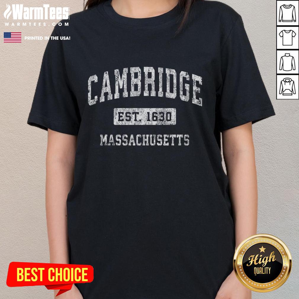 Alt Text: Vintage established sports ladies tee from Cambridge, Massachusetts, featuring a classic design and comfortable fit.