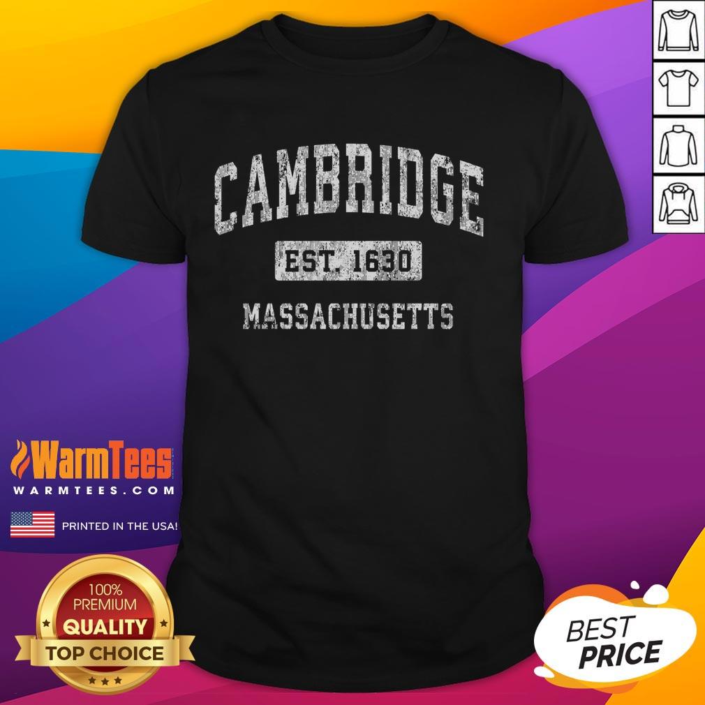 Vintage established sports T-shirt featuring top Cambridge, Massachusetts design, perfect for sports enthusiasts and collectors.