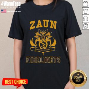 Top Zaun Firelights College of Techmaturgy ladies tee featuring vibrant design and comfortable fit for tech enthusiasts.