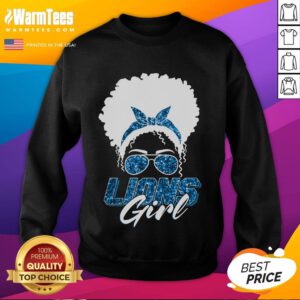 Cute lion girl wearing a bandana and afro hair, showcasing football fan style in a cozy sweatshirt. Perfect for game day!