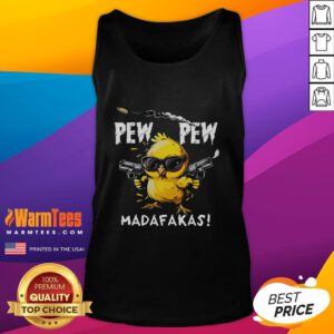 Alt Text: Cute Pew Pew Madafakas Chicken Tank Top featuring a playful graphic design for casual summer wear.