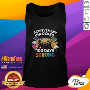 Funny achievement unlocked 100 Days Strong video game tank top design with playful graphics and vibrant colors.