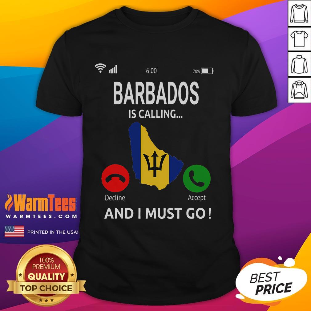 Funny Barbados Is Calling T-Shirt featuring the vibrant Barbados flag design, perfect for island lovers and beach enthusiasts.