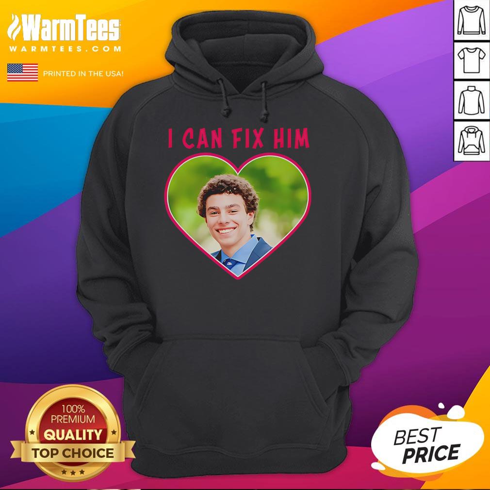 Funny 'I Can Fix Him' Luigi Heart Hoodie featuring a playful design perfect for gamers and Nintendo fans.