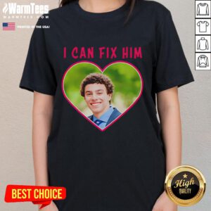 Funny 'I Can Fix Him' Luigi Heart Ladies Tee featuring a playful design perfect for gaming fans and humor lovers.