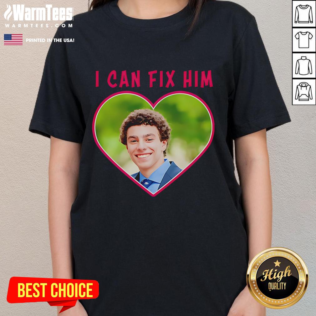 Funny 'I Can Fix Him' Luigi Heart Ladies Tee featuring a playful design perfect for gaming fans and humor lovers.