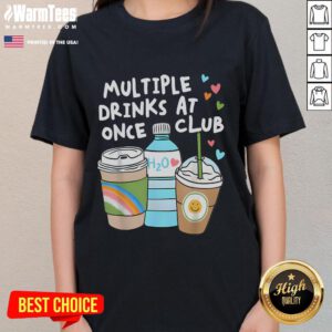 Funny club ladies enjoying multiple drinks at once, showcasing a playful night out in a vibrant atmosphere.