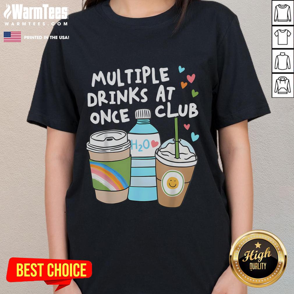 Funny club ladies enjoying multiple drinks at once, showcasing a playful night out in a vibrant atmosphere.