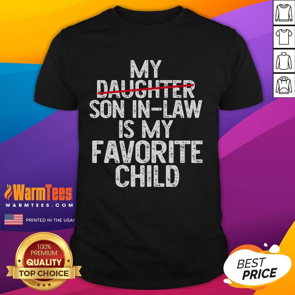 Alt Text: Funny My Son In Law Is My Favorite Child classic t-shirt design featuring playful text and vibrant colors.
