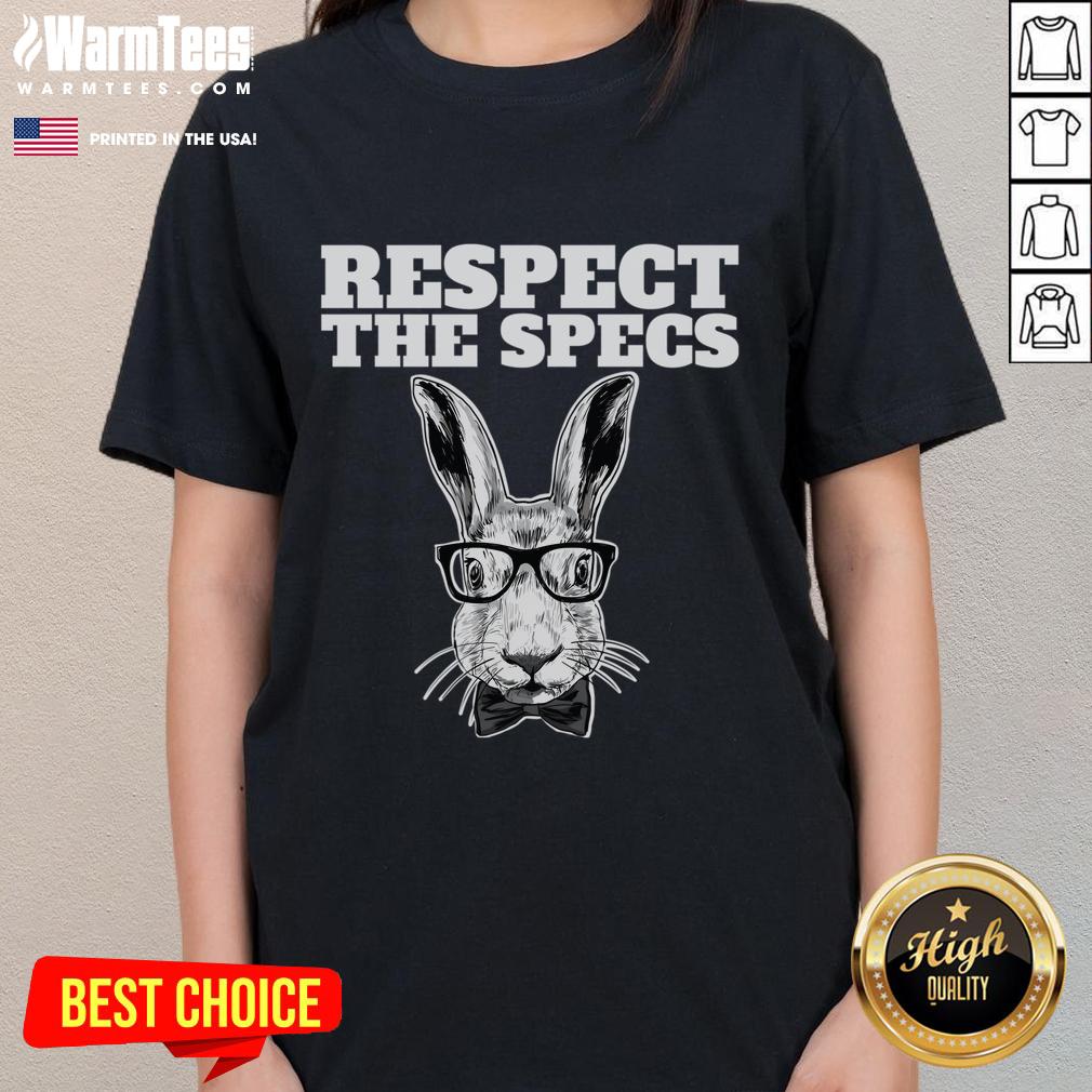 Funny Respect the Specs Bunny with Glasses Ladies Tee showcasing a playful bunny character wearing stylish glasses.