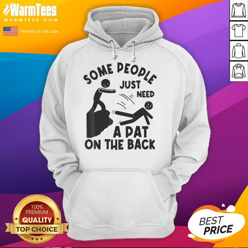 Funny meme on a hoodie featuring sarcastic humor about needing a pat on the back for motivation.